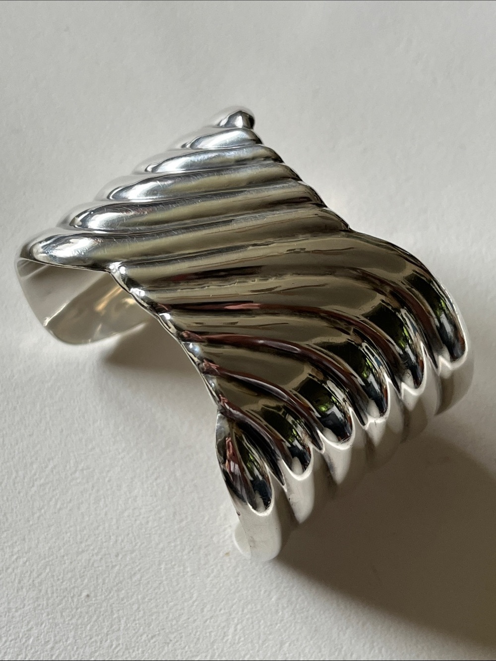 Vintage Taxco Mexico Sterling Silver Ribbed Cuff Bracelet Heavy 71.8g Modernist